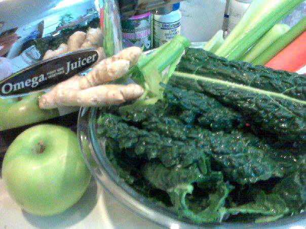 My favorite organic juice combination ..lacinato kale, celery, carrot, green apple, ginger root