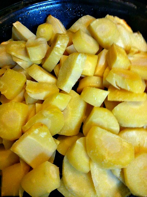 Cut & peeled parsnips.