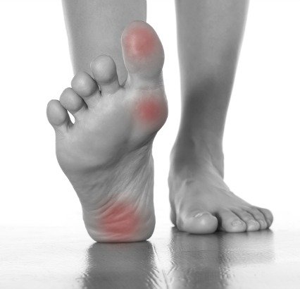 Another fibromyalgia trigger point that can aggravate the fibro body first thing in the morning is around the fascia on the bottoms of the feet .